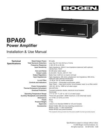 BOGEN BPA60 Mono Channel Power Amplifier User Manual | Manualzz