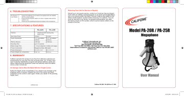 CALIFONE PA-25R 25W Handheld Megaphone User Manual | Manualzz