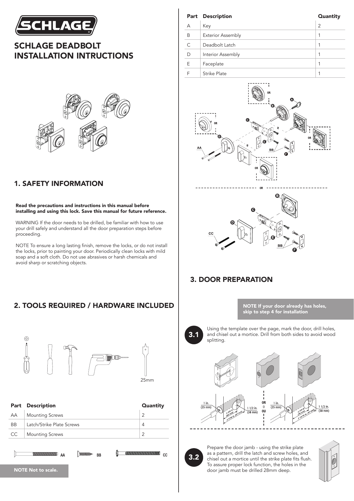 SCHLAGE B60N Single Cylinder Satin Nickel Deadbolt Installation Guide