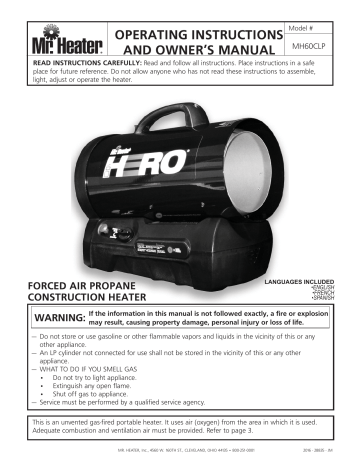 MR Heater MH60CLP Forced Air Propane Construction Heater Owner’s Manual