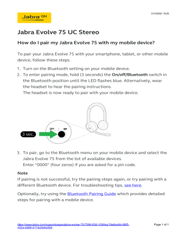 Jabra Evolve 75 UC Stereo Headset User 