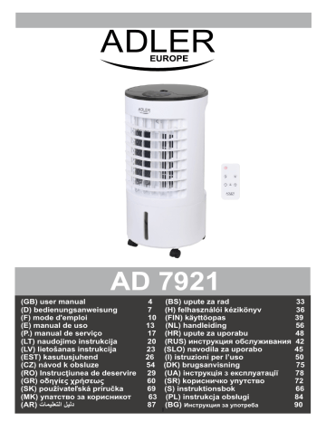 Adler AD 7921 Air cooler 3 in 1 Manual de utilizare | Manualzz