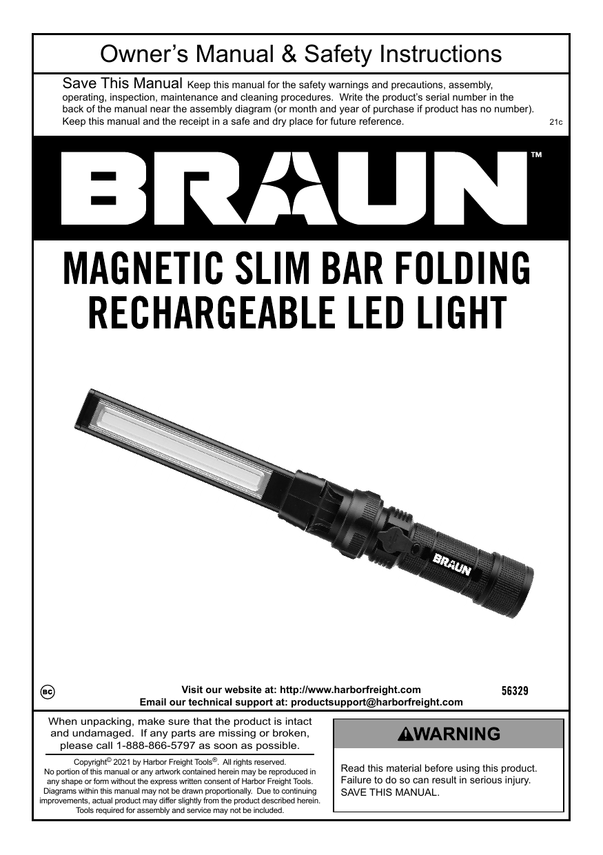 Braun 56329 Magnetic Slim Bar Folding Rechargeable LED Light