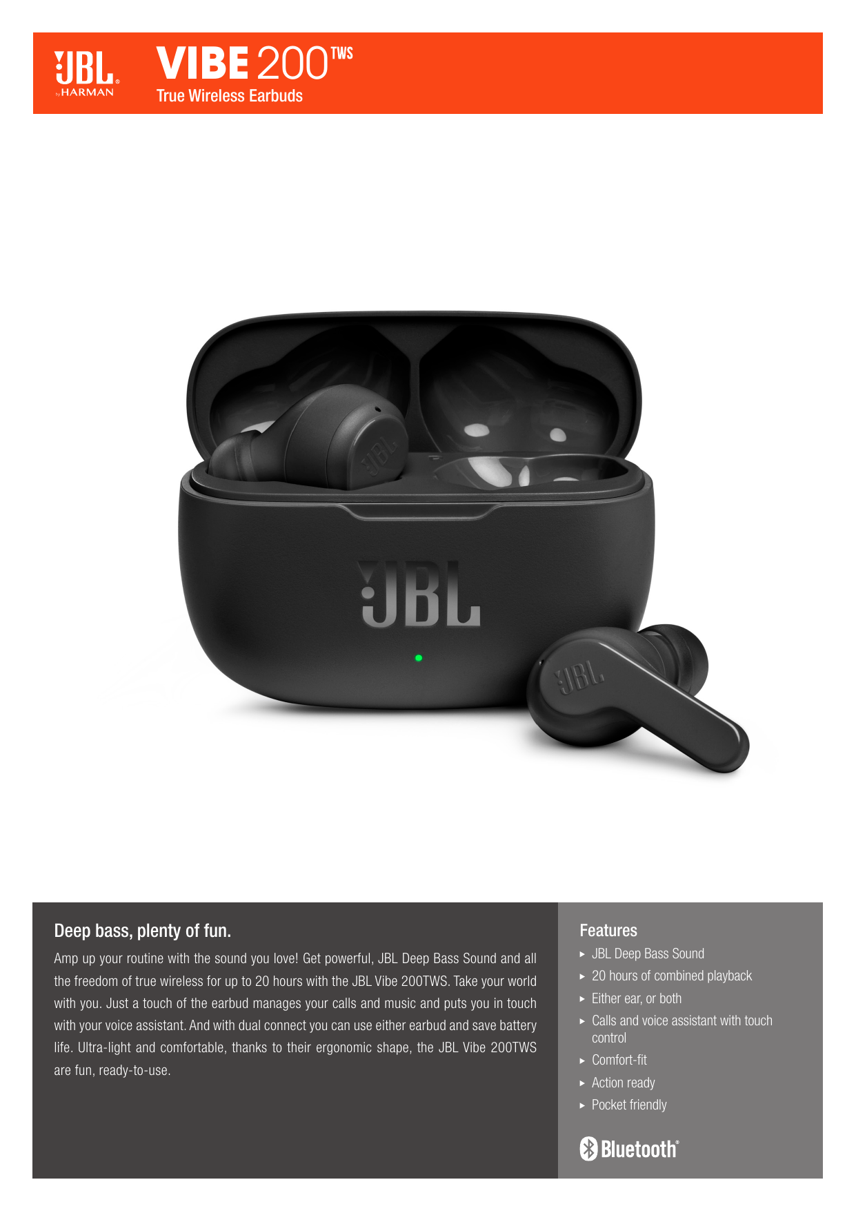 JBL Vibe 200 TWS Wireless Earphones Black