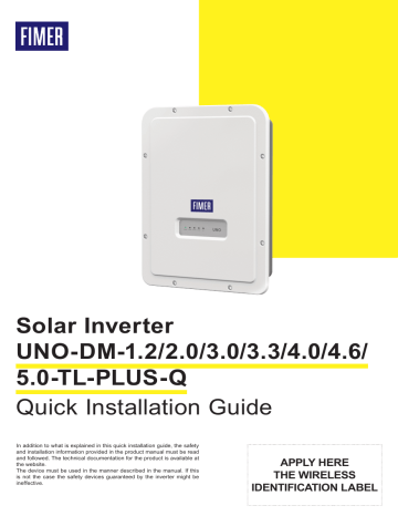 FIMER UNO-DM-3.TL-PLUS-Q Solar Inverter Installation Guide | Manualzz