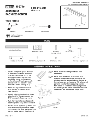 Uline H-3746 Aluminum Backless Bench Instruction Manual | Manualzz