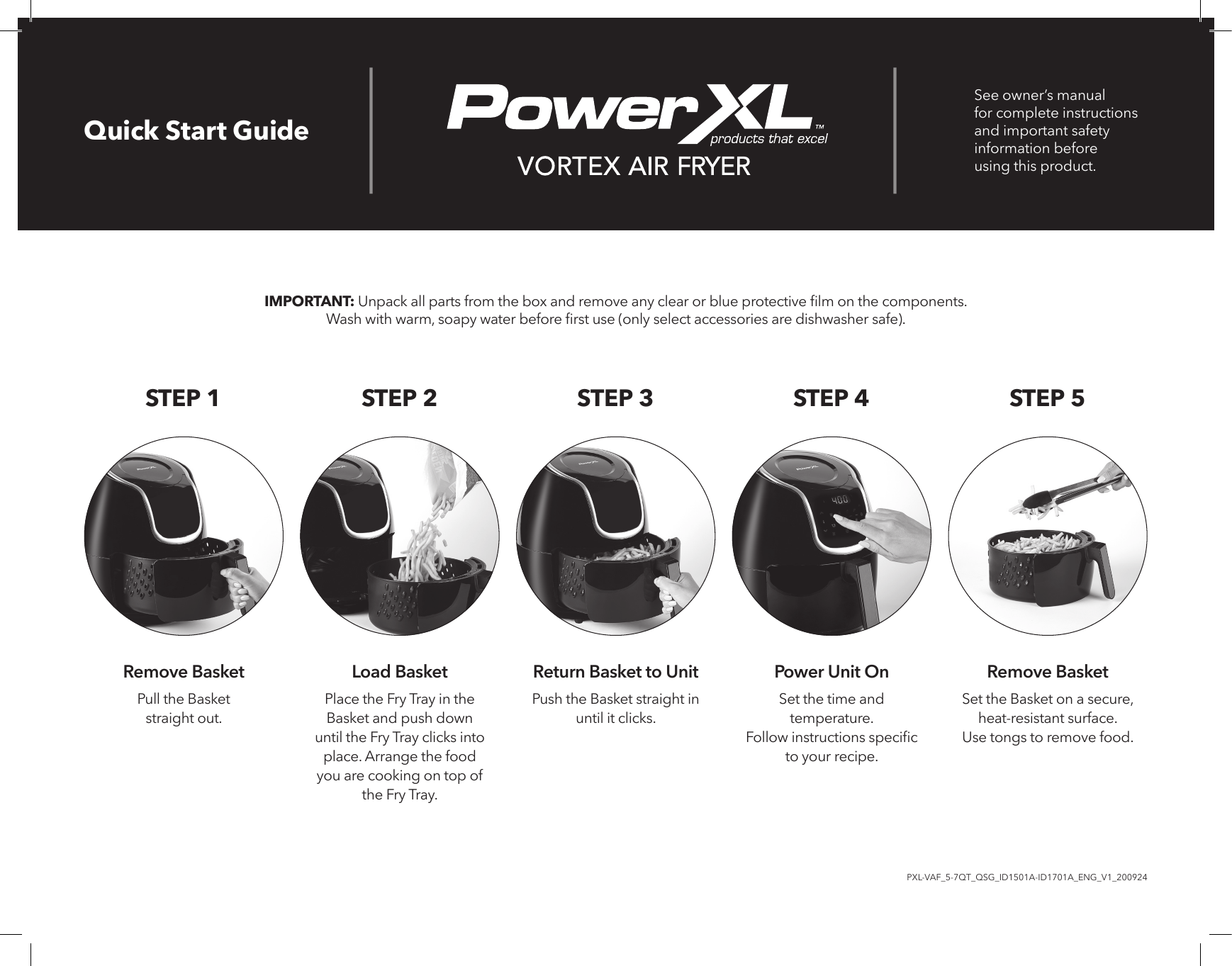 Power Air Fryer XL - Quick Start Guide 