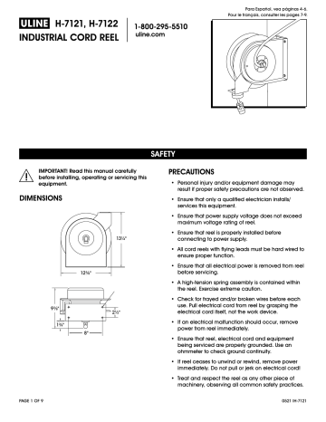 ULINE Industrial Cord Reel User Manual