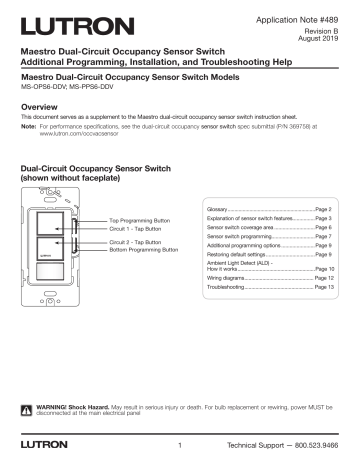 Lutron MAESTRO Dual Circuit Occupancy Sensing Switch User Guide | Manualzz