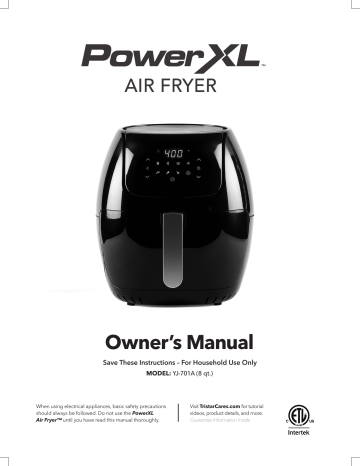 PowerXL AIR FRYER YJ-701A Owner’s Manual | Manualzz