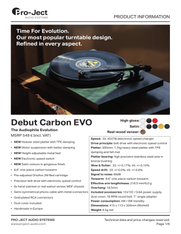 Pro-Ject Debut Carbon EVO Instructions | Manualzz