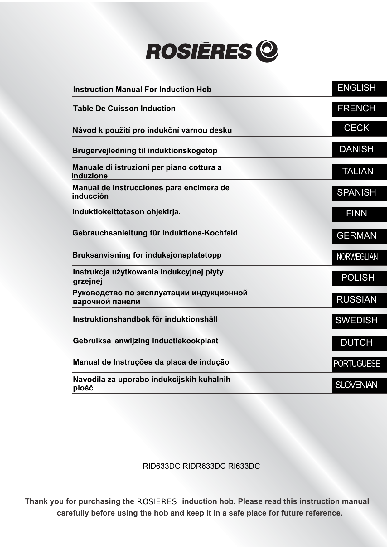 ROSIERES INDUCTION HOB instruction manual | Manualzz