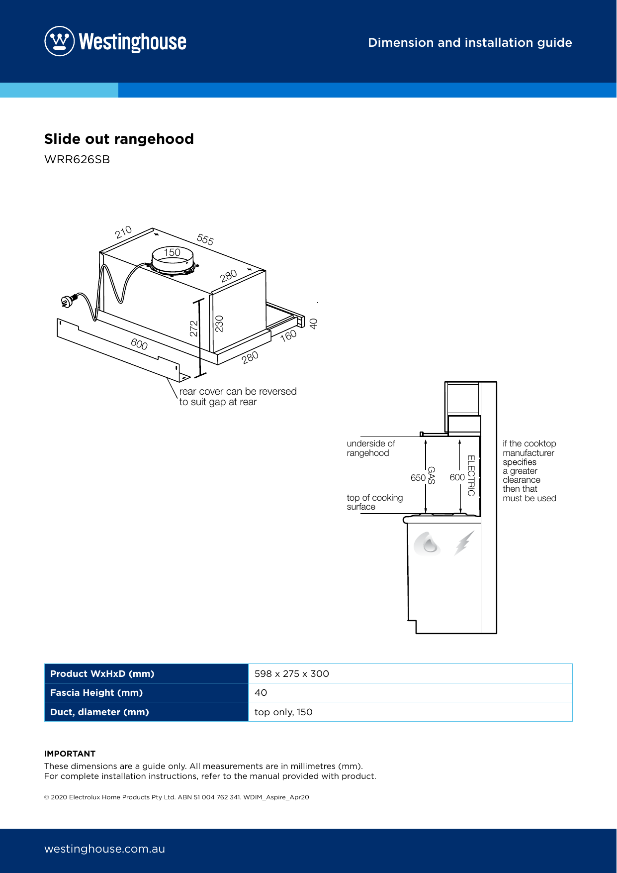 Westinghouse Slide Out Rangehood Installation Guide