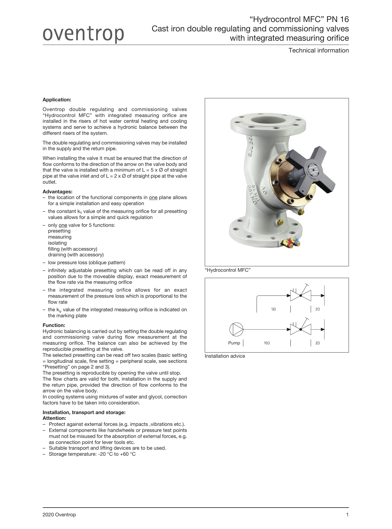 Double regulating and Oventrop commissioning valve "Hydrocontrol MFC" PN 16 