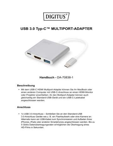 Digitus DA-70838-1 USB Type-C™ 4K HDMI Multiport Adapter, 3-Port ...