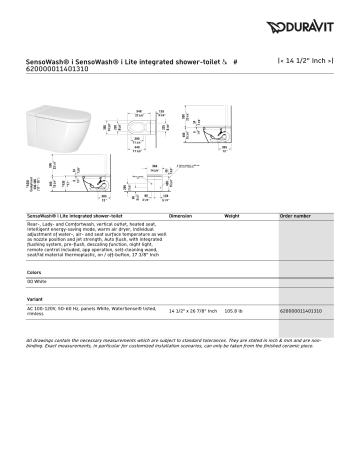 Duravit 620000 Sensowash® I Sensowash® I Lite Integrated Shower-toilet 