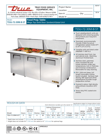 True TSSU-72-30M-B-ST Specification Sheet | Manualzz