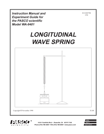 Pasco WA-9401 Longitudinal Wave Spring Owner's Manual | Manualzz