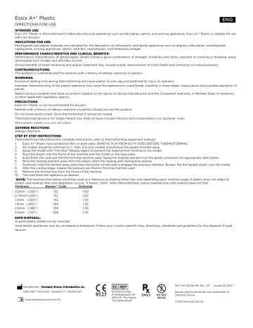 Dentsply Sirona Essix-A-Plus-Plastic Mode d'emploi | Manualzz