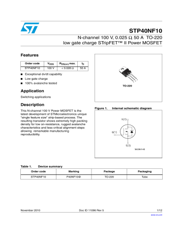 STMicroelectronics STP40NF10 Datasheet | Manualzz