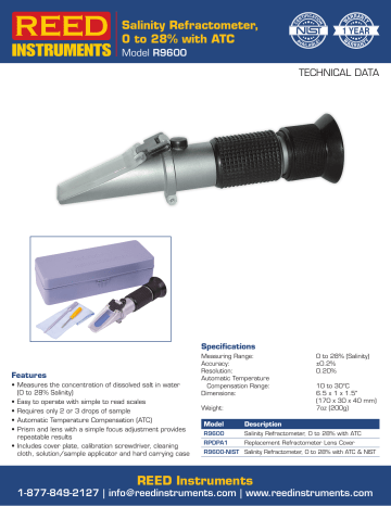 REED R9600 Salinity Refractometer, 0-28% Datasheet | Manualzz