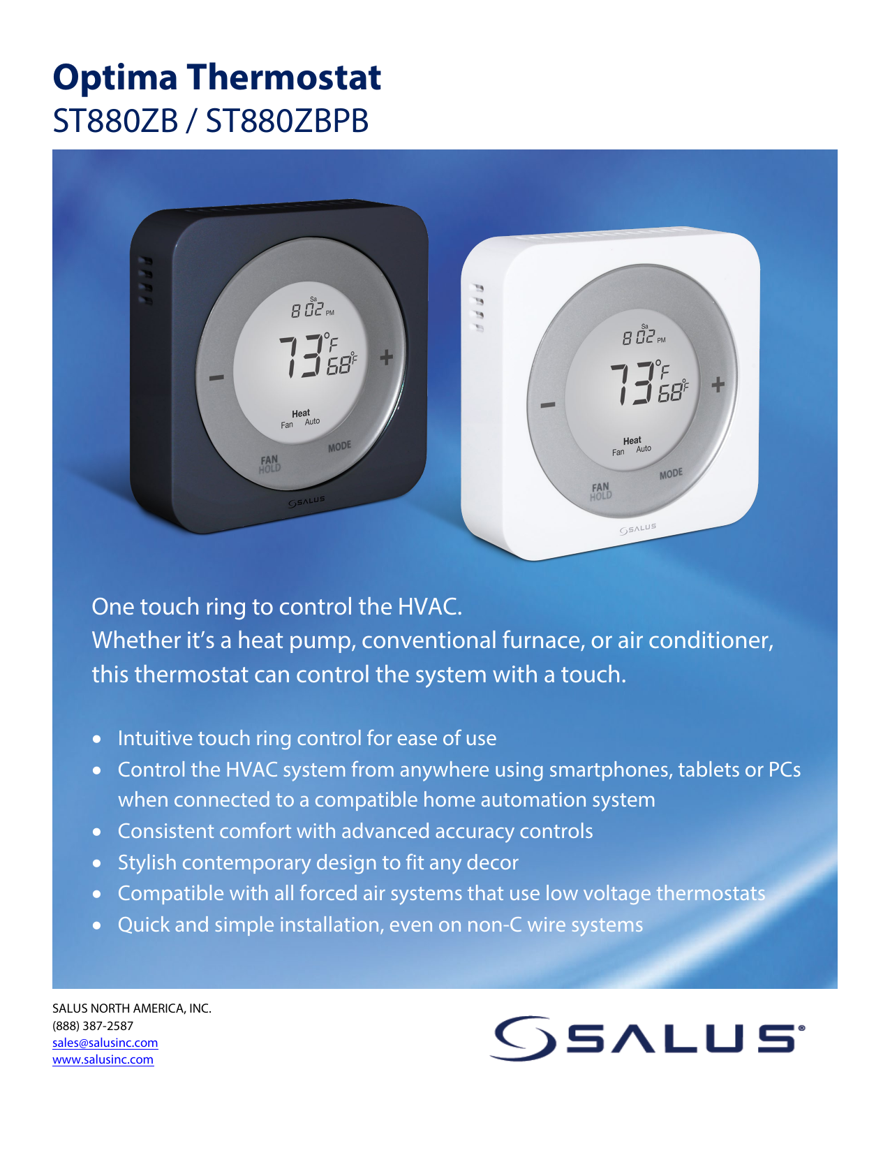Salus ST880ZB Optima Thermostat Spec Sheet | Manualzz