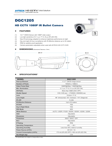 Avtech DGC1205 HD CCTV Camera(TVI) Datasheet | Manualzz