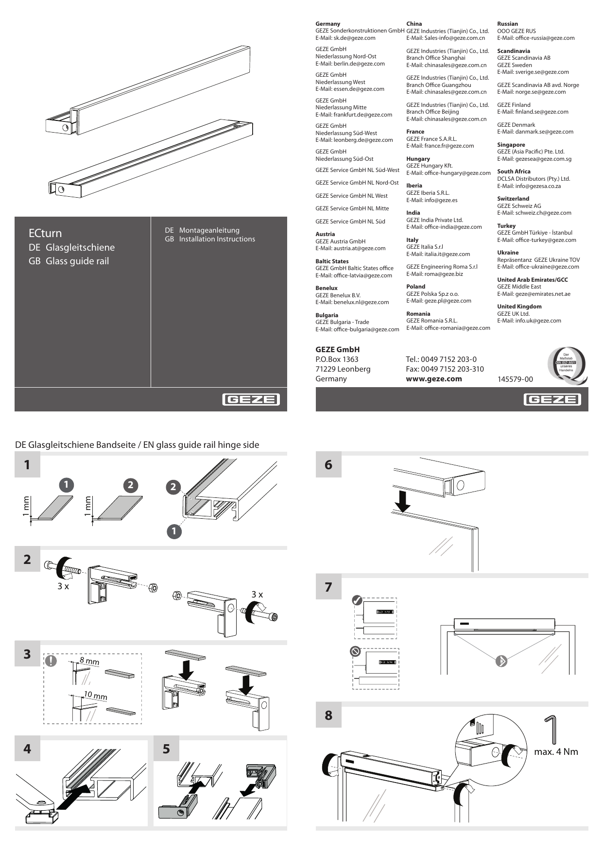GEZE TS 1500 Overhead Door Closer Installation Instructions, 53 OFF