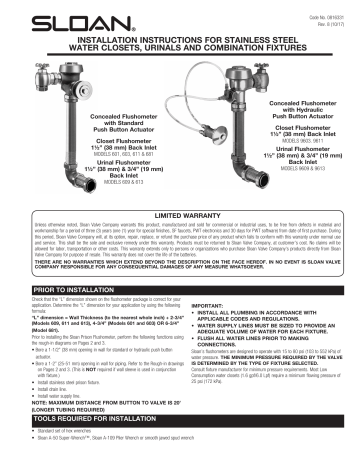 Sloan Concealed Flushometer Installation Instructions | Manualzz