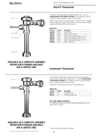 Sloan Royal II Flushometer Repair & Maintenance Guide | Manualzz