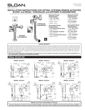 Sloan Regal Optima ESS Flushometer Installation Instructions | Manualzz