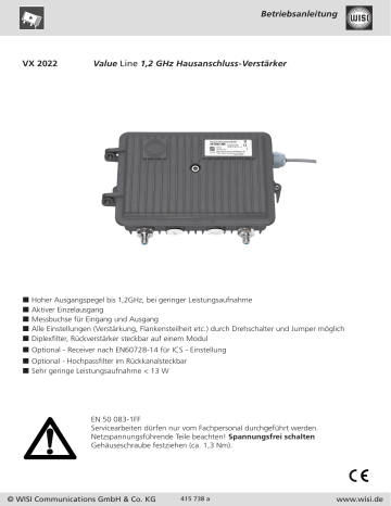 Wisi VX 2022 Building CATV Amplifier 1,2 GHz Bedienungsanleitung | Manualzz