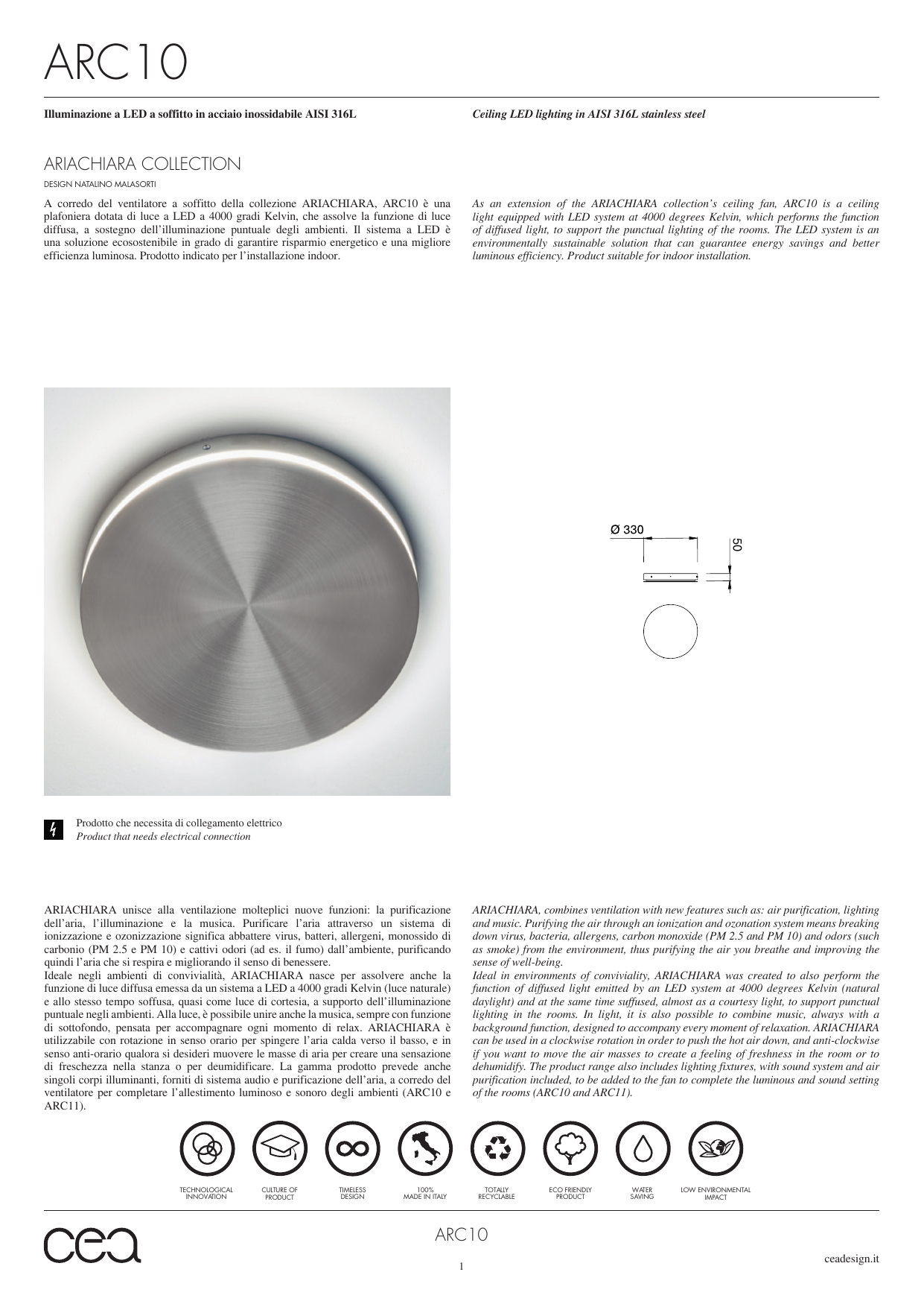 Cea Ariachiara ventilatore a soffitto con Led ARC02