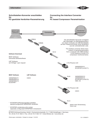 Bitzer Connecting BEST Interface Converter Information Sheet | Manualzz