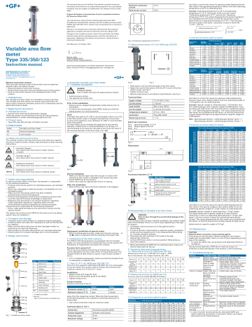 GF Variable area flow meter Type 335/350/123 instruction manual | Manualzz