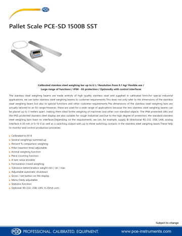 PCE PCE-SD 1500B SST Legal for Trade Scale Datasheet | Manualzz
