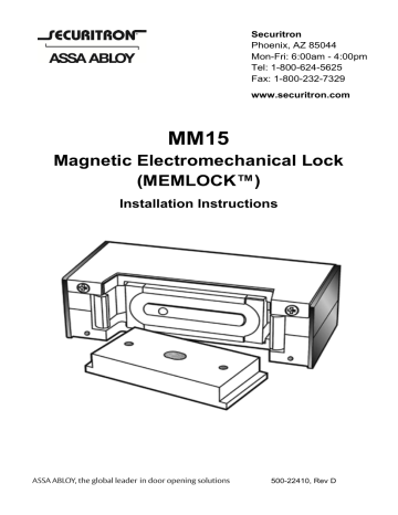 Securitron MM15 MEMLOCK Installation Instructions | Manualzz