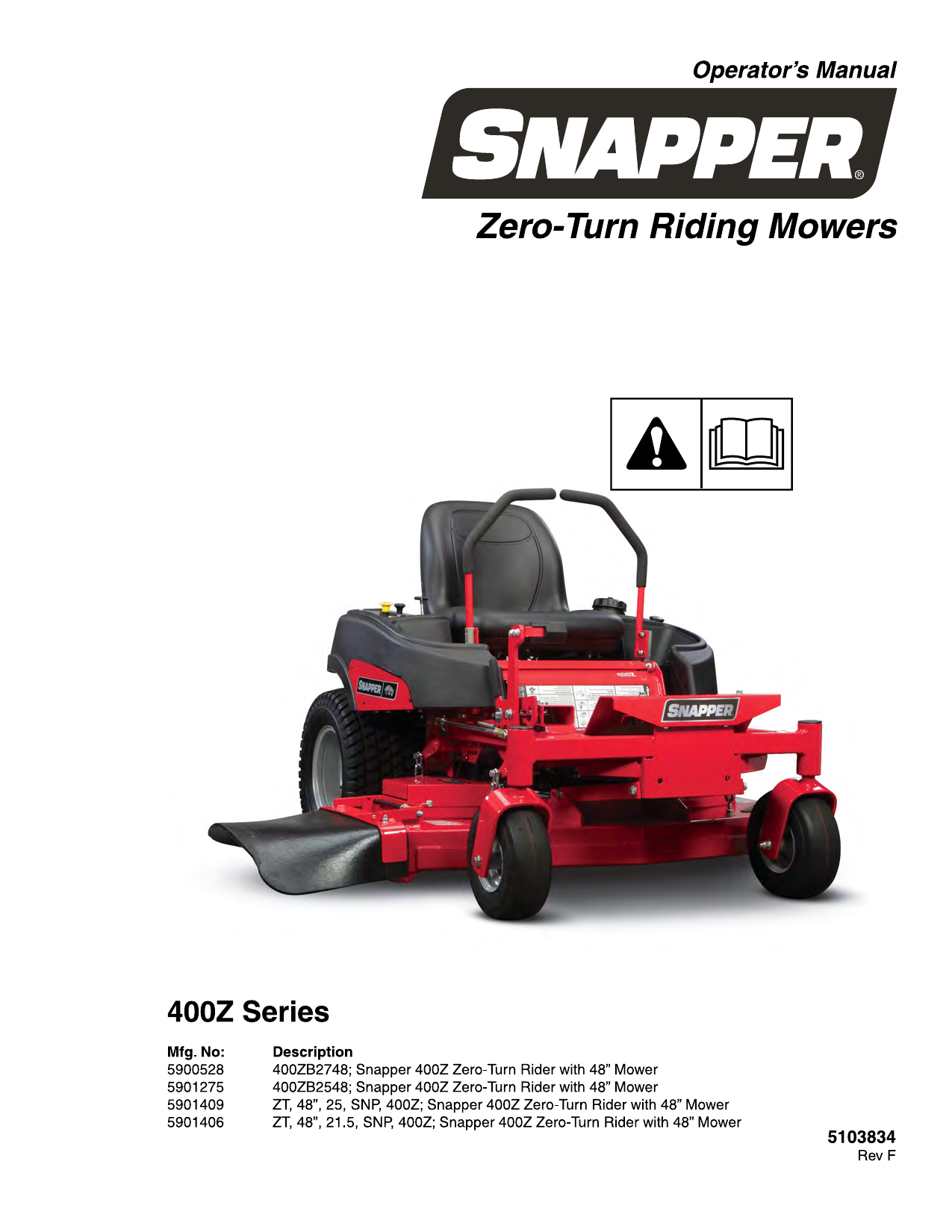 Simplicity SNAPPER 400Z SERIES Operator s Manual Manualzz