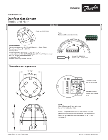 Danfoss DGS-SC Gas Sensor - Strobe And Horn Installation Guide | Manualzz