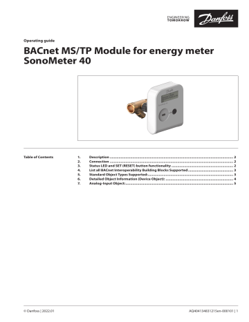 Danfoss SonoMeter 40 BACnet MS/TP Module For Energy Meter Operating ...