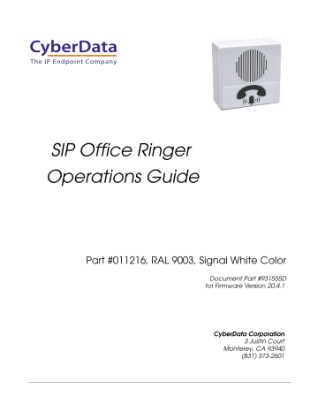 Cyberdata 011216 SIP Office Ringer Operations Guide | Manualzz