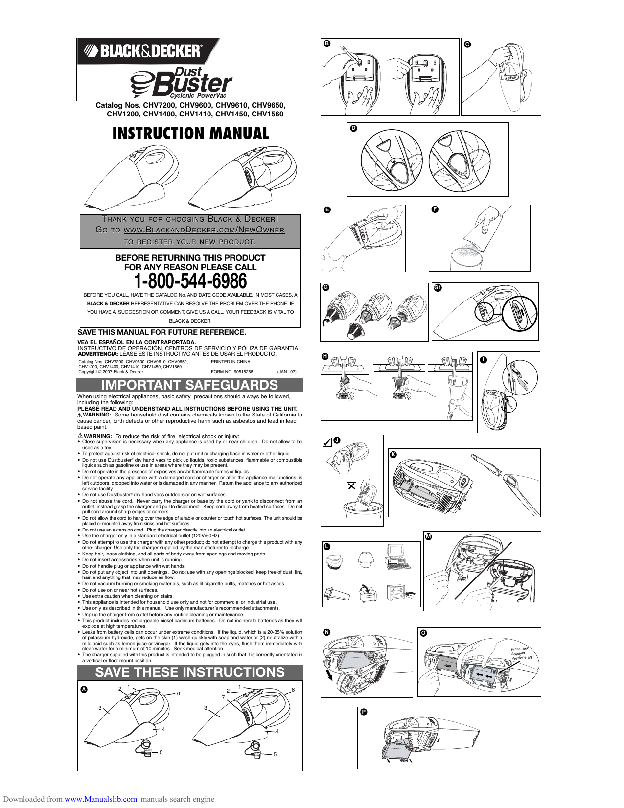 User manual Black & Decker Dustbuster CHV1560 (English - 4 pages)