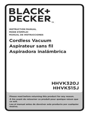 Black & Decker HHVK320J, HHVK515J00, HHVK515JP07, HHVK320J10, HHVK320J61,  HHVJ315JD10 Owner's manual