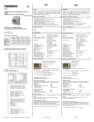 OEZ 5SV8001-6KK Residual current monitor Instrukcja obsługi | Manualzz