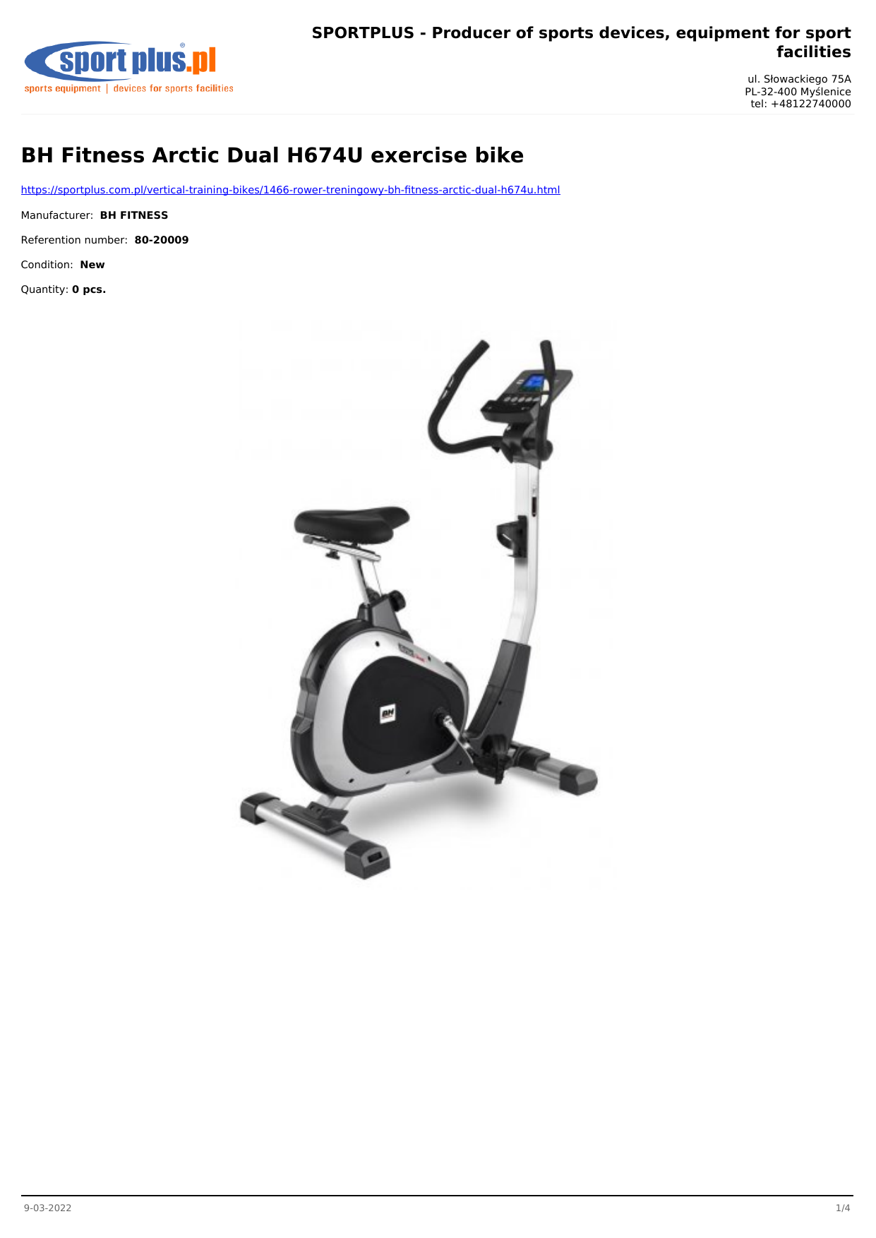 Sportplus 80 20009 BH Fitness Arctic Dual H674U exercise bike