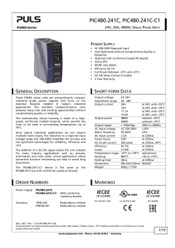 Puls PIC480.241C DIN rail power supply Owner's Manual