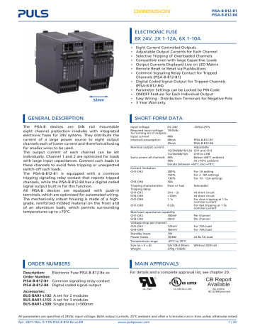 Puls PISA-B-812-B1 Electronic Circuit Breaker Owner's Manual | Manualzz