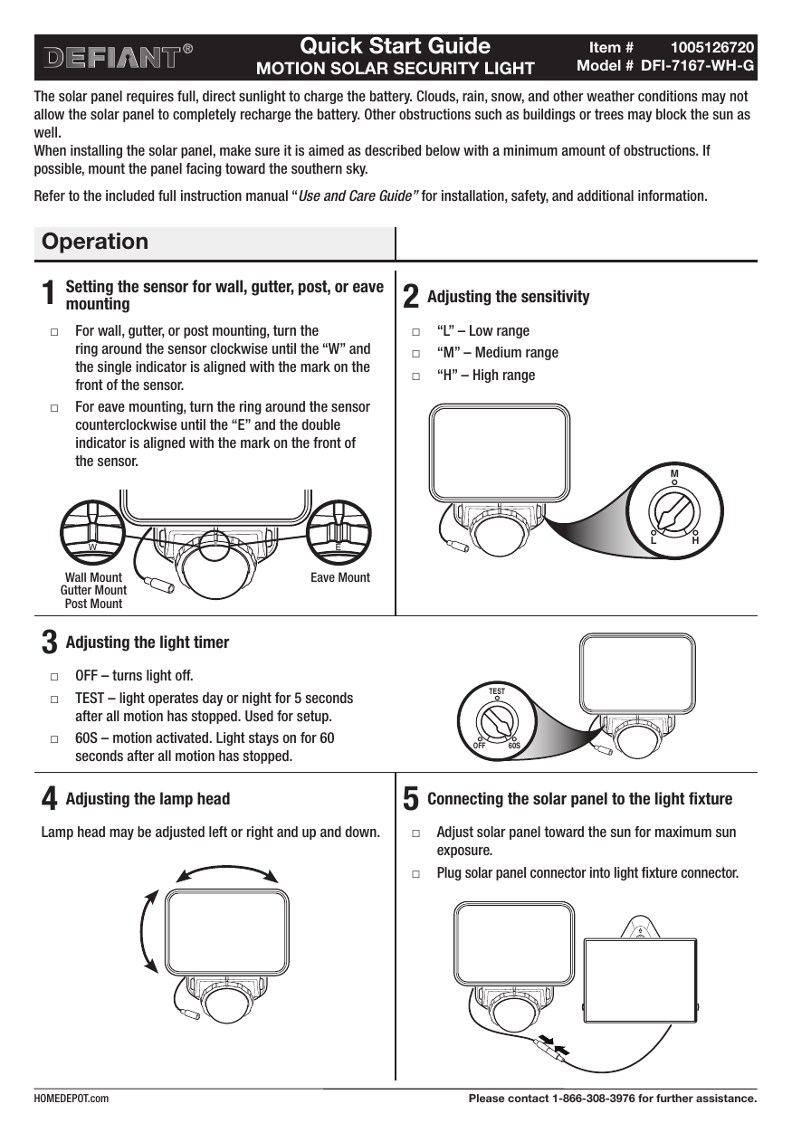 Defiant solar motion security light deals manual