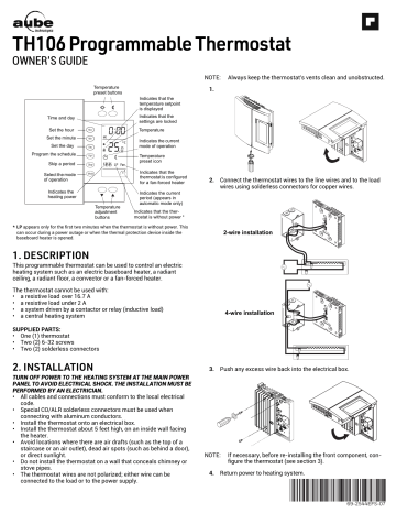 aube TH106 Programmable Electronic Thermostat Owner’s Manual | Manualzz