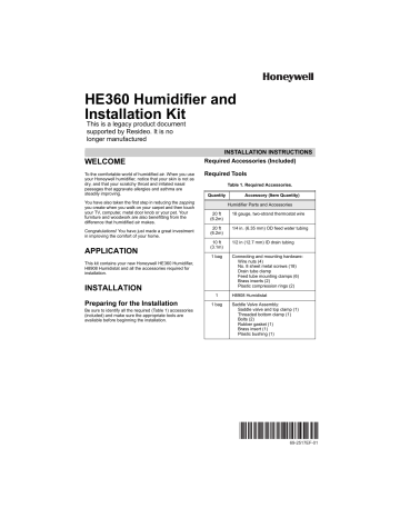 Honeywell HE360 Humidifier and Installation Guide | Manualzz